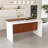 63" Modern Kitchen Island With Marble-Look Surface, LED Lights & Grille Design For Dining Room, Living Room-1743626672