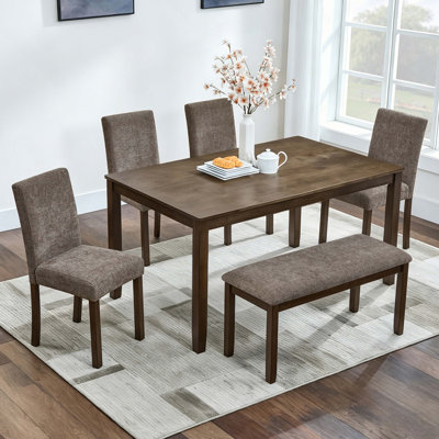 6-Piece Dining Table Set with Bench and Chairs, Wooden dining table set for 6 people, Farmhouse Rustic Style 6 Person Dining Table Set for Dining Room