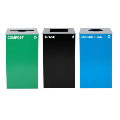 29 Gallon Steel Open Top Cans/Bottle Recycle Compost and Trash Can Set with Square/Mixed/Circle Lid