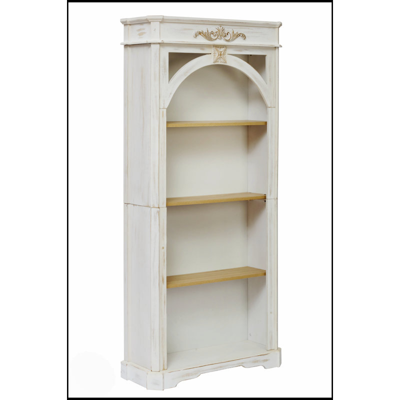 Bibliothèque antique à 4 niveaux, grand rangement au sol, finition blanche rétro pour la maison et le bureau