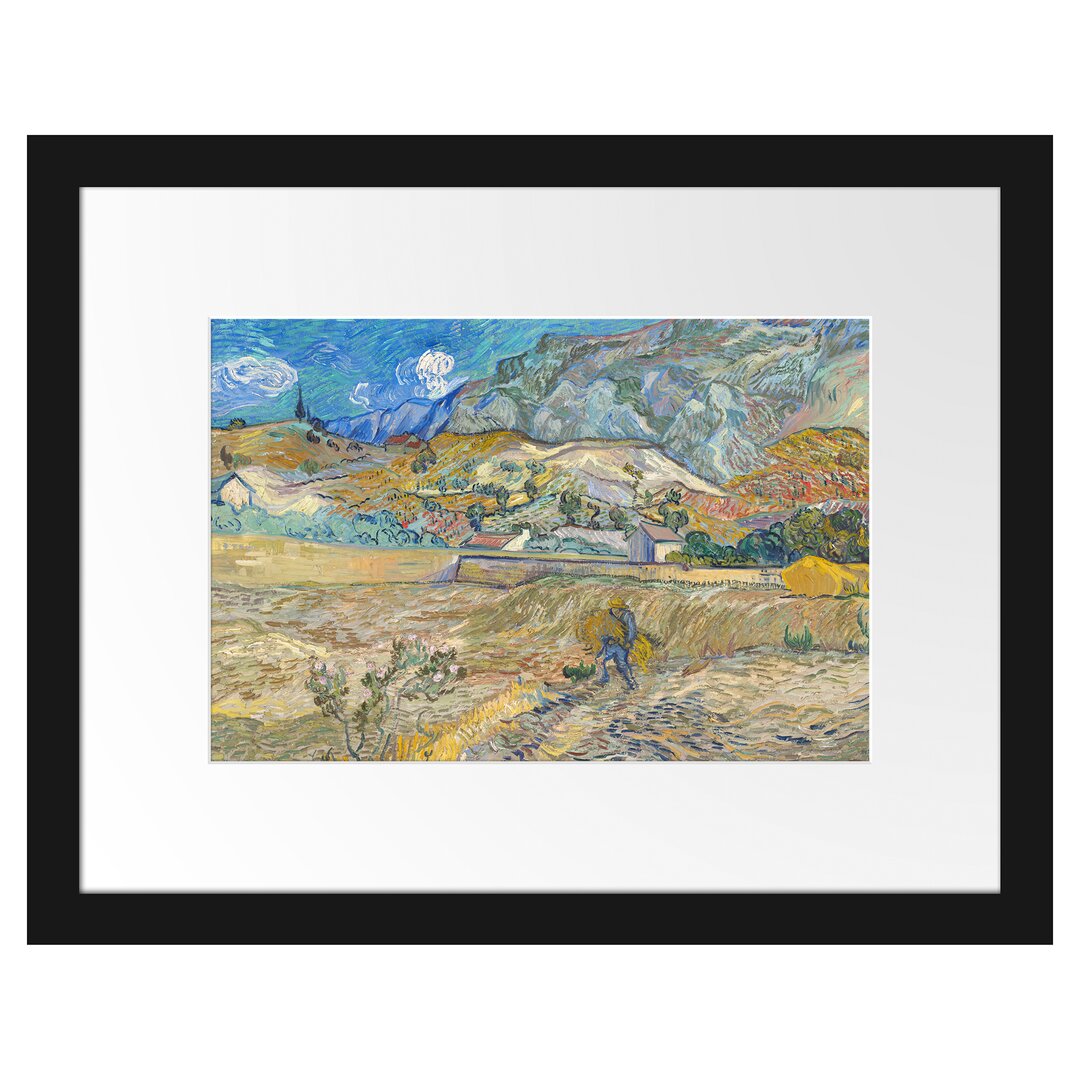 Gerahmter Kunstdruck Wheat Field with Farmer von Vincent Van Gogh