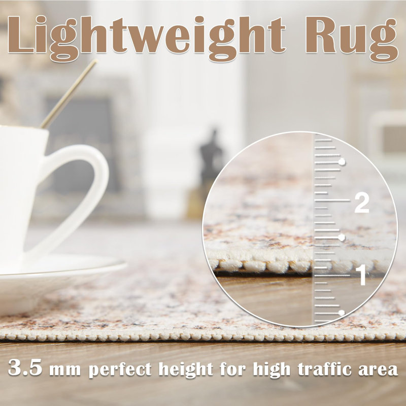 Abstract Non-Slip Machine Washable Taupe Area Rug, Rectangle 4' x 6'