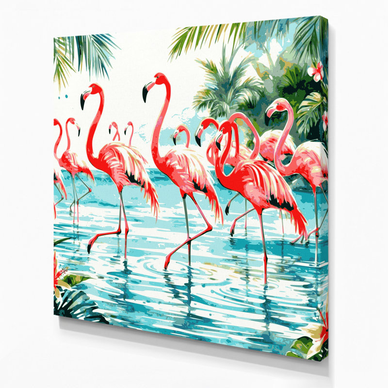 Art mural sur toile bleu flamants hawaïens, H 12 po x l 12 po
