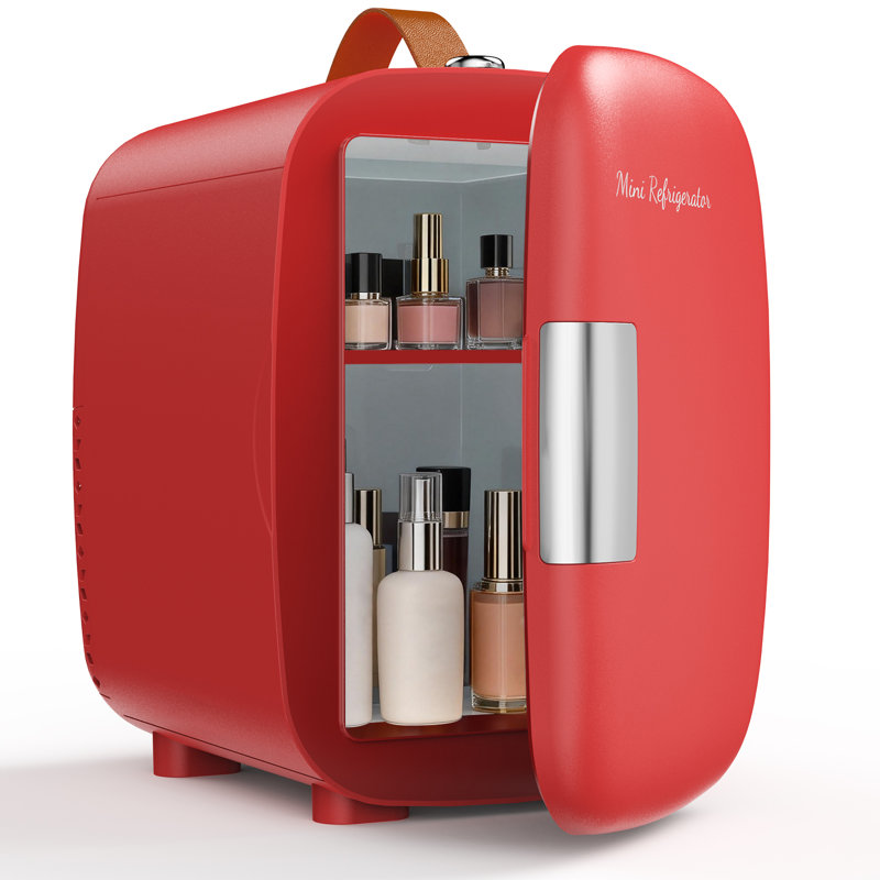 4L Portable Mini Fridge Holds Up to 6 Cans for Car,Bedroom,Office, Red