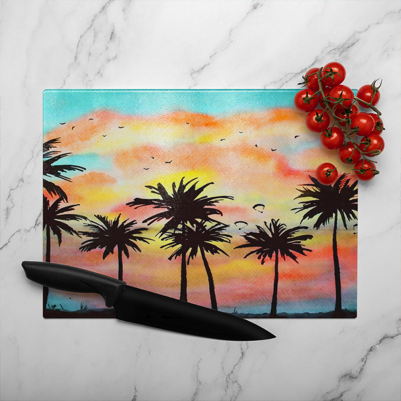Palm Trees At Sun Glass Chopping Board, 40cm L x 28cm W