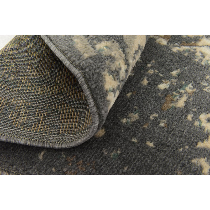 Everalda Southwestern Gray Area Rug, Round 6'1"