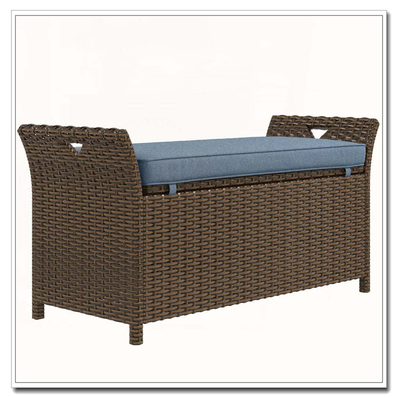 Banc de rangement pour l'extérieur en osier, Bleu