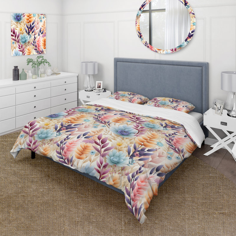 Literie pastel de fougères bohémiennes, Housse de couette simple + 1 taie décorative stan