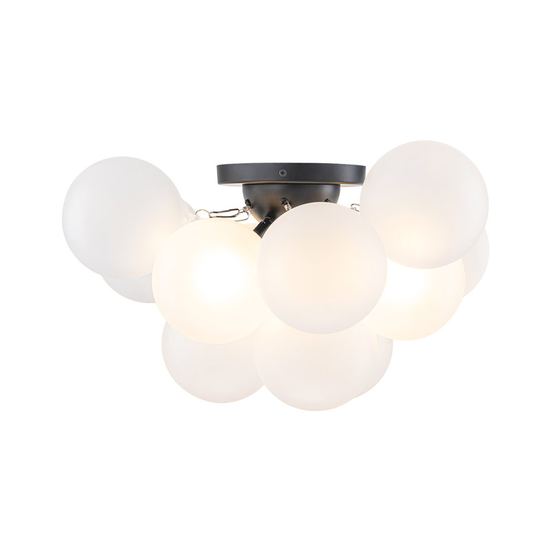 3 - Light Frosted Glass Bubble Sputnik Semi Flush Mount, Black