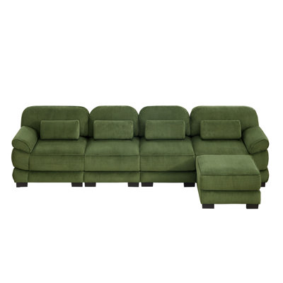 Canapé modulaire en forme de L de 132 po, canapé de nuage avec repose-pieds et coussins amovibles