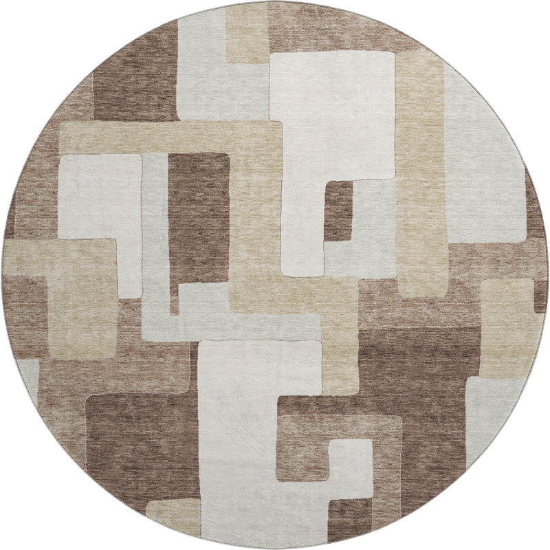 Premium Machine Washable Prisco Brown Rug, Round 8'