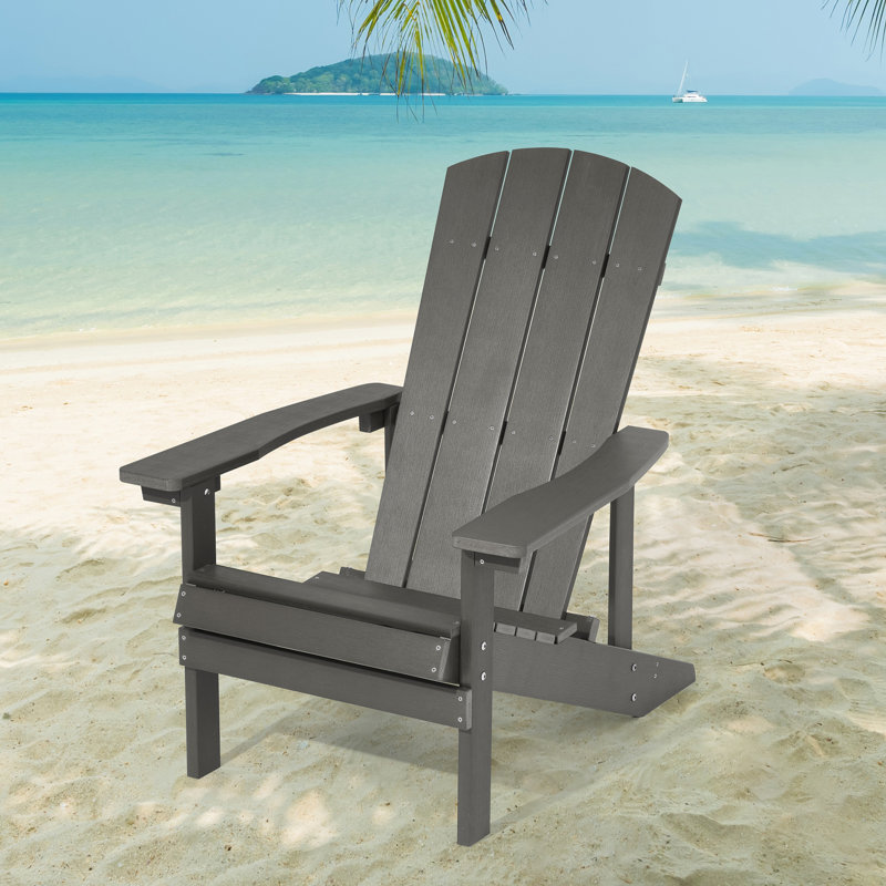 Younts Outdoor HIPS Plastic Adirondack Chair Modern Patio, Charcoal