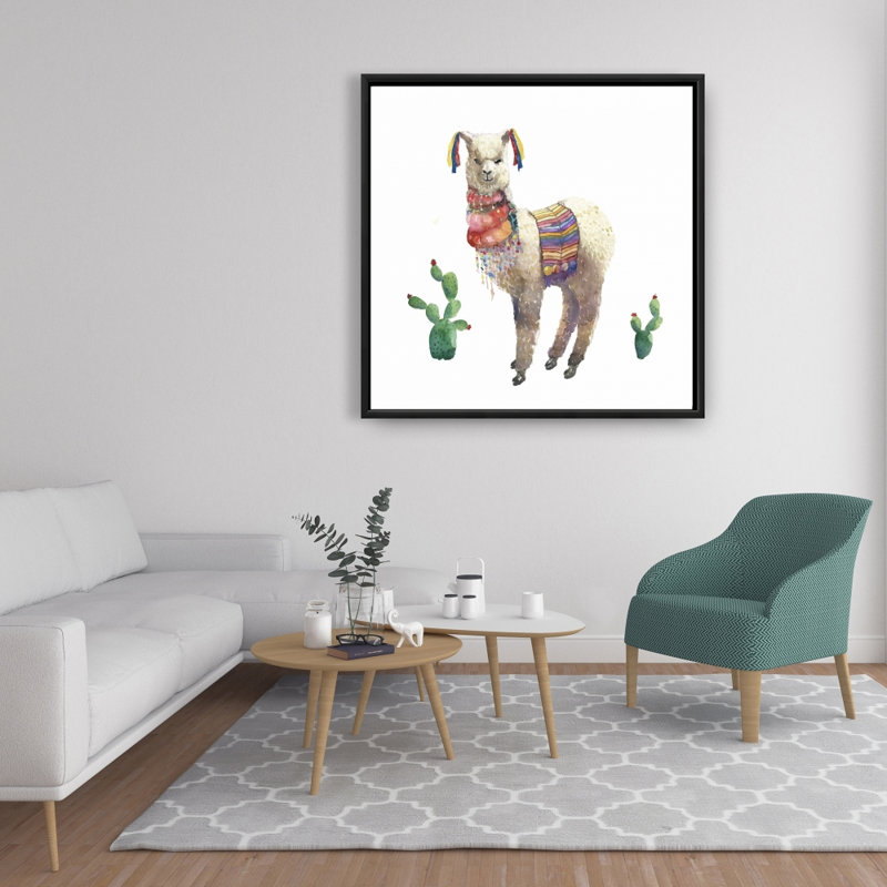 Lama Parade - Red Illustrative Framed Canvas for Home Decor