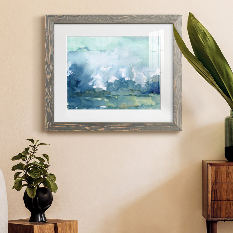 Pluie lointaine - Peinture encadrée, H 20 po x l 17 po x P 1,5 po, Gris, Blanc