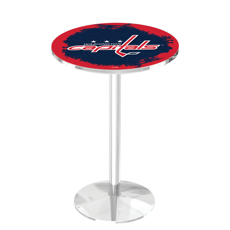 NHL Round Metal Base Dining Table, Chrome, Washington Capitals
