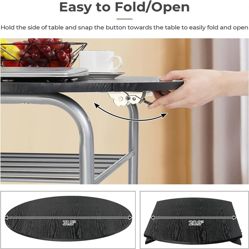 Dellview Drop Leaf Dining Table For Small Space,Small Kitchen Table Set For 2,Round Folding Table With 2 Chairs For Home,Kitchen,Apartment