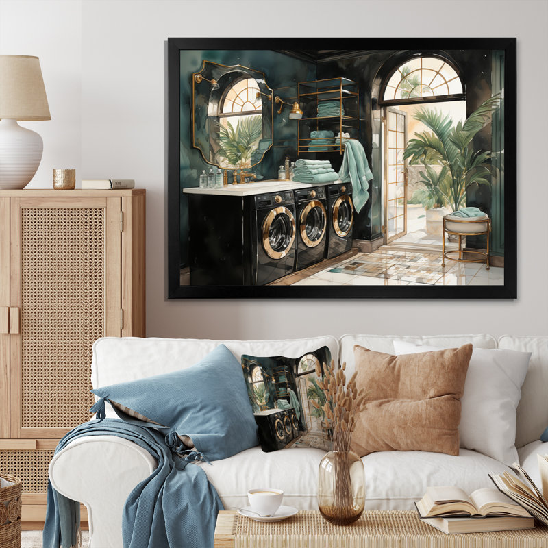 Laundry Room Art Deco I - reproduction sur toile, H 30 po x l 40 po x P 1,5 po, Cadre simple noir
