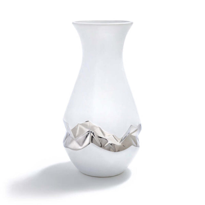 Talianna Handmade Table Vase, White/Silver