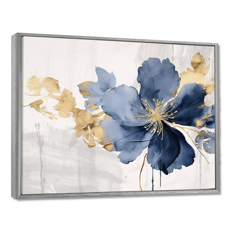 Hibiscus bleu et blanc, fleurs d'harmonie tropicale I - art mural floral, H 16 po x l 32 po x P 1 po, Encadrement argenté