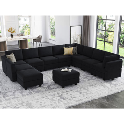 Wylodene 143" W Velvet Modular Sectional Sofa