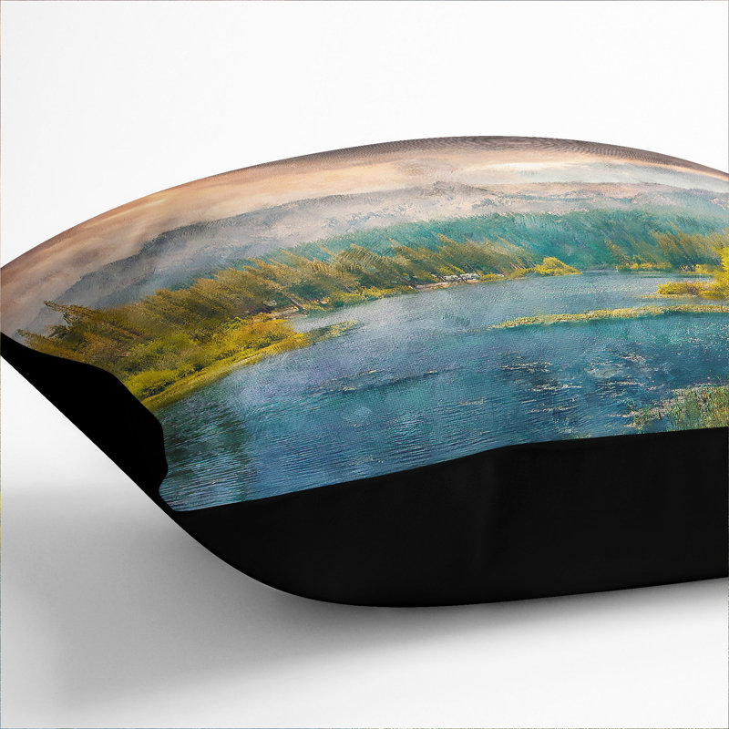 Forest and Lake Vol.4 Painting Scatter Cushion, 55cm H x 55cm W x 20cm D, Black