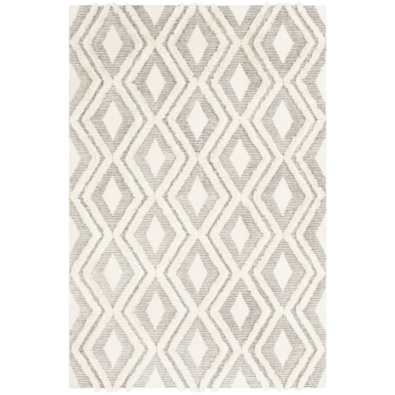 Omaha Geometric Handmade Tufted Wool Cream Area Rug, Rectangle 5' x 7'6"