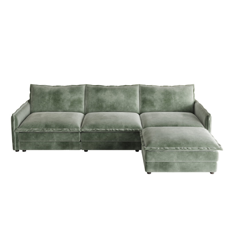Canapé 109 "avec repose-pieds, Velours côtelé vert