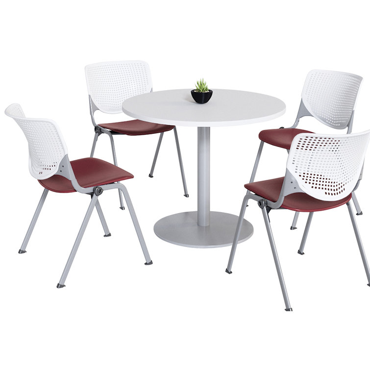 Mode Round Breakroom Table Set With 4 Kool Stacking Chairs