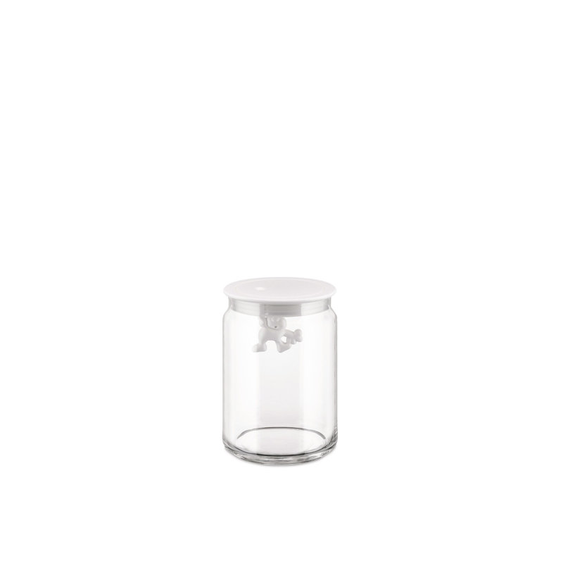 Small White Glass Jar with Airtight Lid and Quirky Design