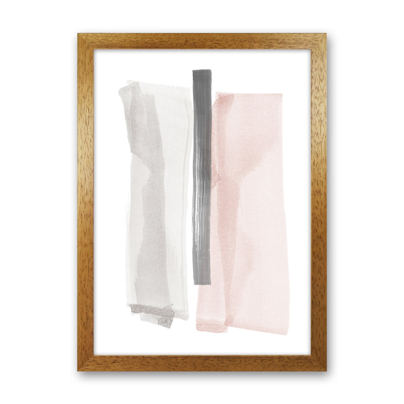 Grey And Pink Brushstrokes II - Print, Brown Framed, 88cm H x 64cm W x 3cm D