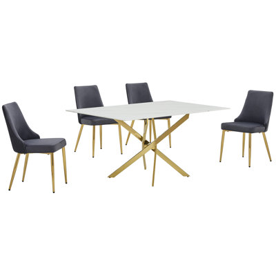 Glass Dining Set With White Marble Wrap Top