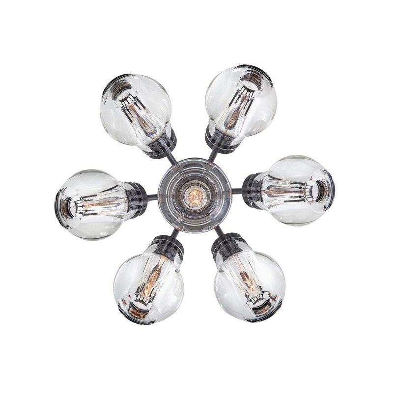 Elise Seven-Light Semi-Flush Mount Cluster Light w/ Thick-Cut Cystal Shades, Black