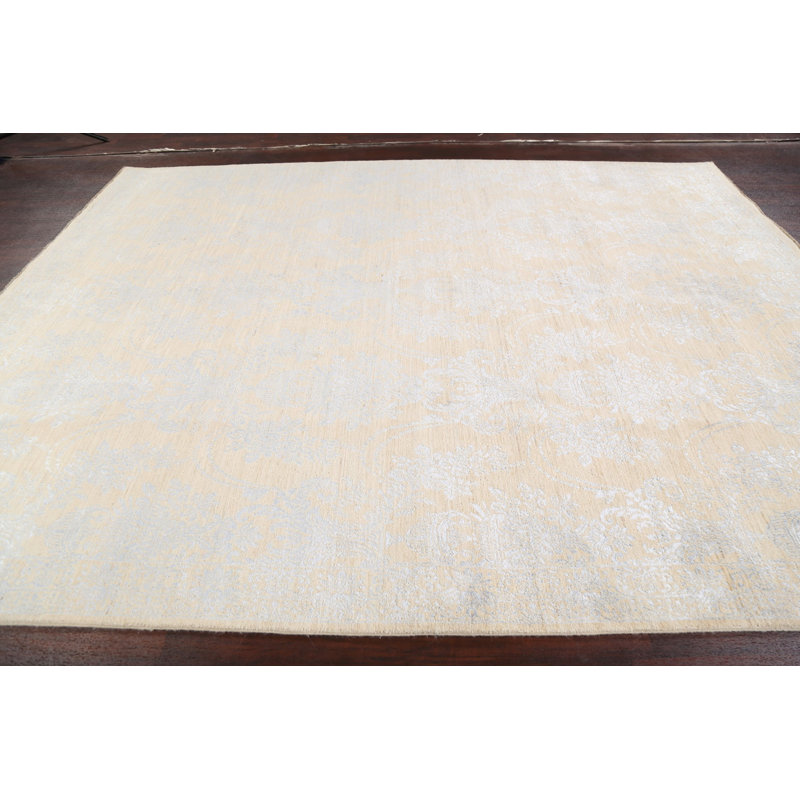 Tapis gris noué à la main de conception unique 8 pi 2 po x 10 pi 4 po New Age