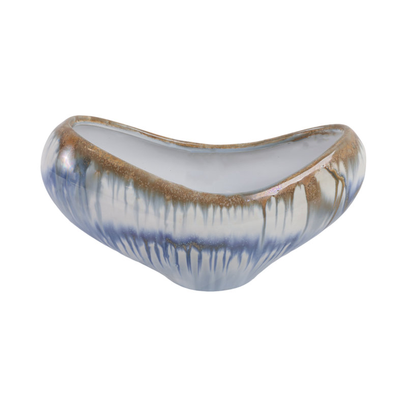 Stoneware Ceramic Bowl With Sculptural Design And Glazed Finish, 8" H X 15" W X 6" D