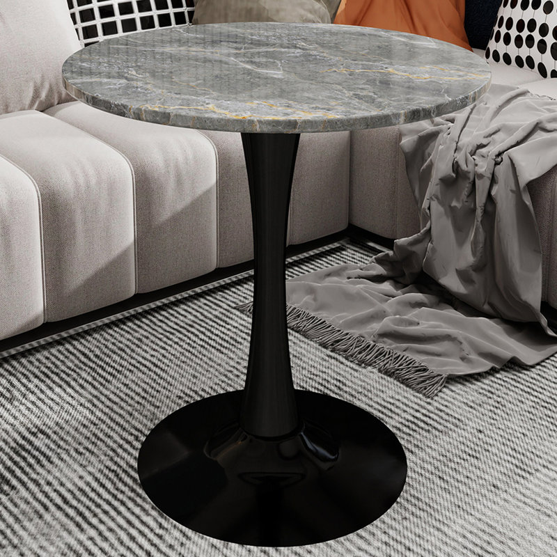 Table d'appoint ronde avec base piédestal, Gris foncé, Noir