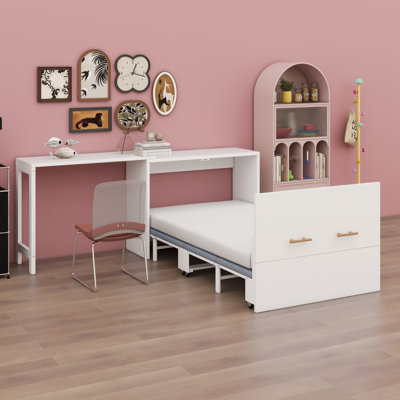 Lit escamotable Murphy avec bureau à position réglable, commode escamotable avec coussin pliable pour chambre d'amis