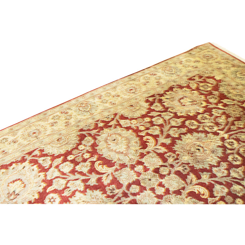 Hand Knotted Wool Area Rug in Red And Gold