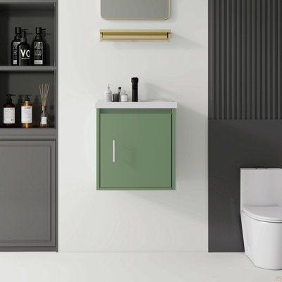 Meuble-lavabo flottant 20 po avec lavabo, porte à fermeture en douceur, lavabo en céramique, contreplaqué, vert
