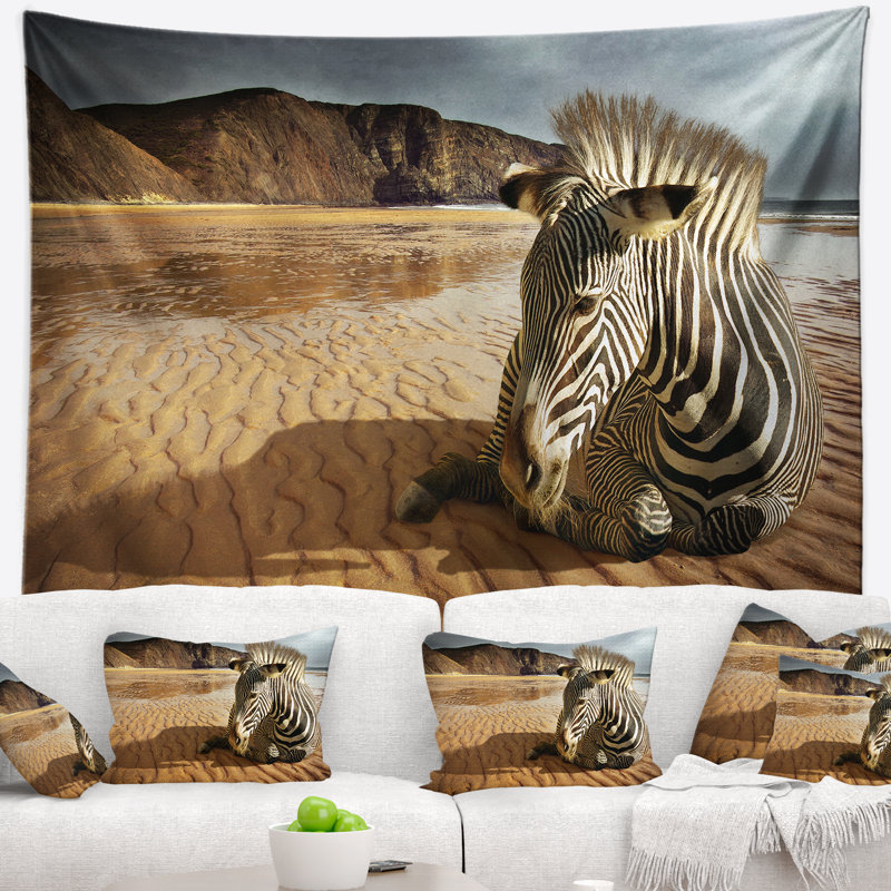 Tapisserie de zèbre de plage Animal, H 32 po x l 39 po