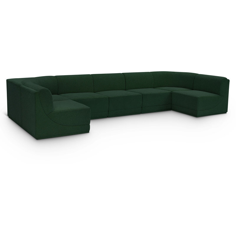 Canapé modulaire rembourré 7 pièces Ollie, Tissu bouclé vert