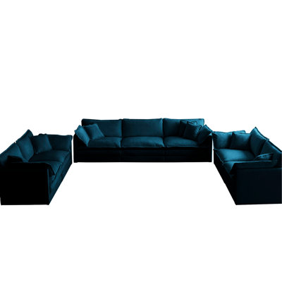 Living Room Furniture: 3 Piece Blue Chenille Oversized . Includes 2X 2 Seater And 1X Seater. Solid Wood Frame, Breathable Fabric, Quality Sponge. Customizable Seating Configuration, Superior Comfort,