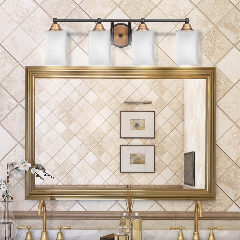 Barre d'éclairage de salle de bain 4 lumières Michell, Noir mat / or brossé