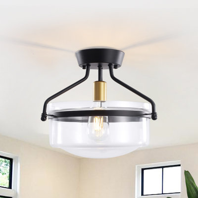 Vanfleet 1 - Light 13'' Simple Bowl Glass Semi Flush Mount for Bedroom Hallway Kitchen Dining Room Stairway