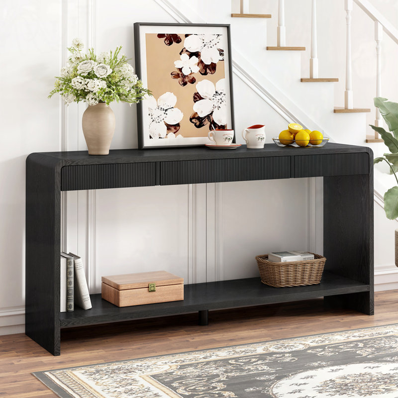 Modern 3-Drawer Console Table With Vertical Slats, Black