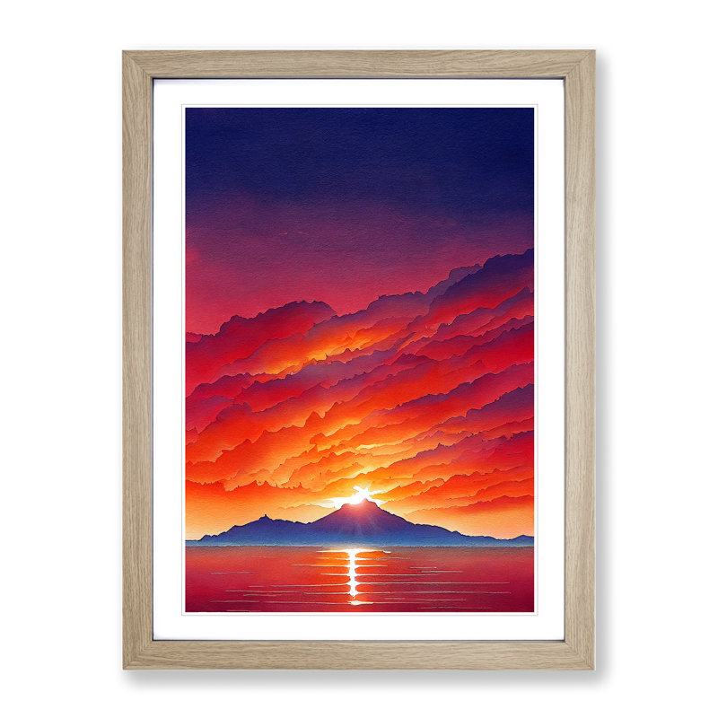 Mountain Sunset No.5 - Framed Print, 34cm H x 25cm W x 2cm D, Oak