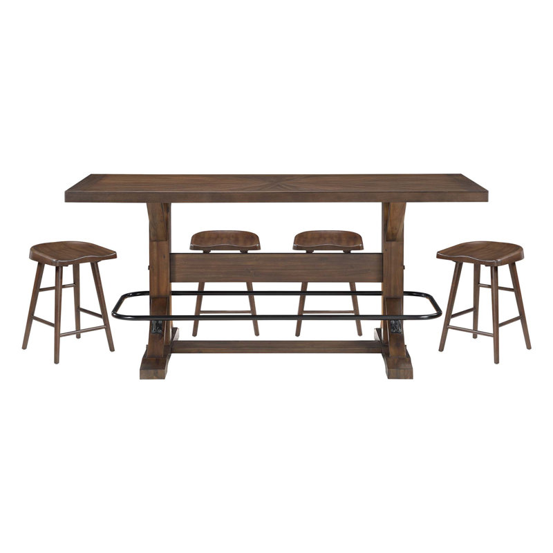 5 pièces Table de salle à manger à hauteur de comptoir classique avec repose-pieds et tabourets en métal