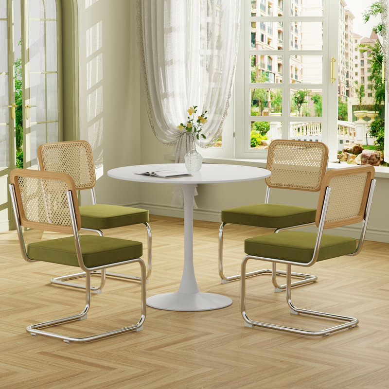 5 - Piece Pedestal Dining Table Set, Green/Silver, 28.7"H x 31.5"L x 31.5"W, White