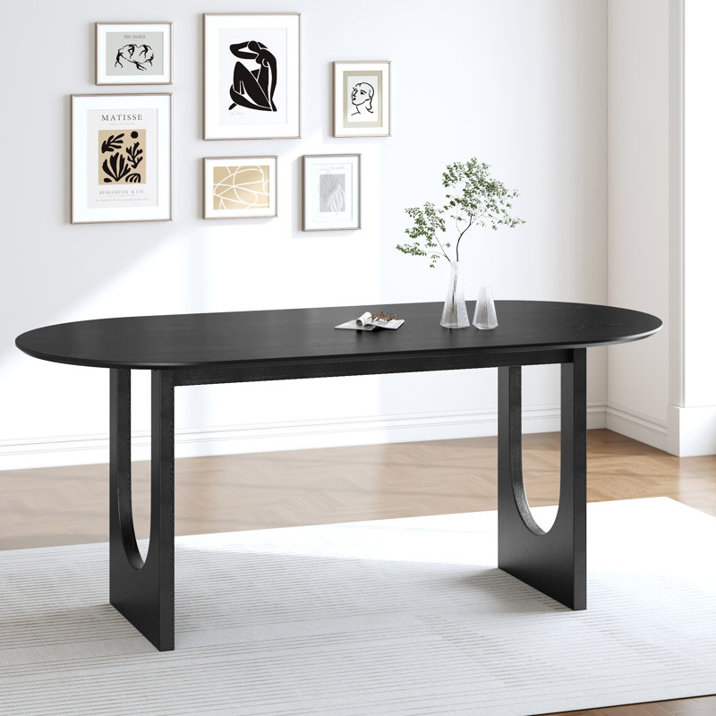 Oval Wood Double Pedestal Dining Table, 30"H x 79"L x 40"W, Black
