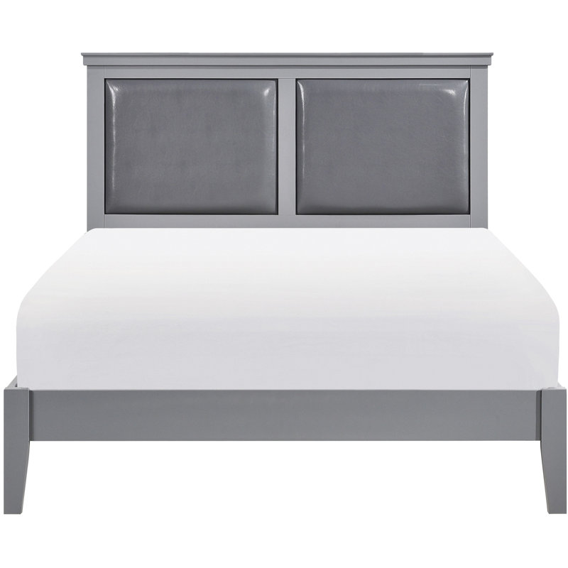 Gray Faux Leather Headboard Queen Bed With Wooden Frame And Parts Classic Upholstered Head Base, Queen
