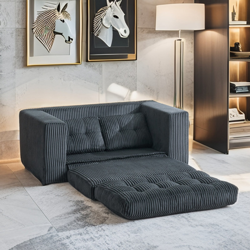Canapé-lit avec mousse à mémoire de forme et sans assemblage Boneless, Noir, 26" H x 55.1" W x 33.5" D